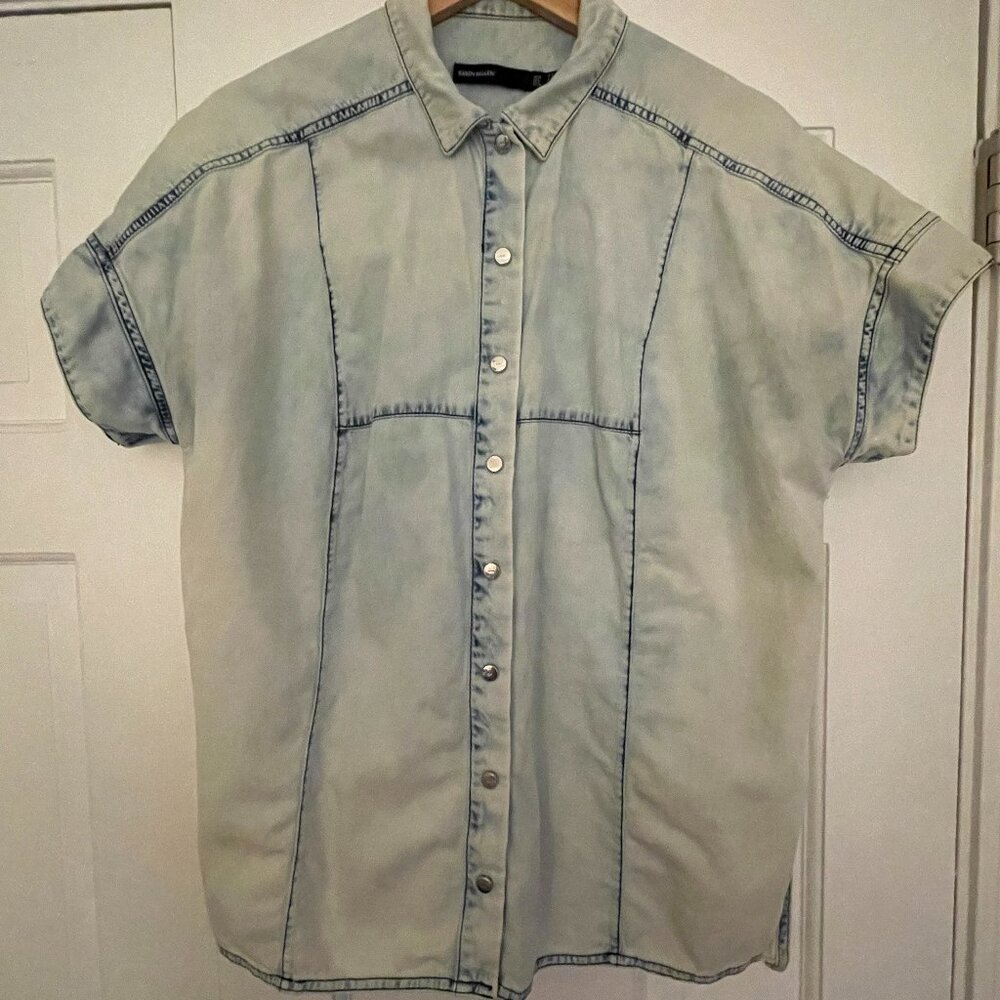 Karen Millen Blue Short Sleeve Button Up, Size 6